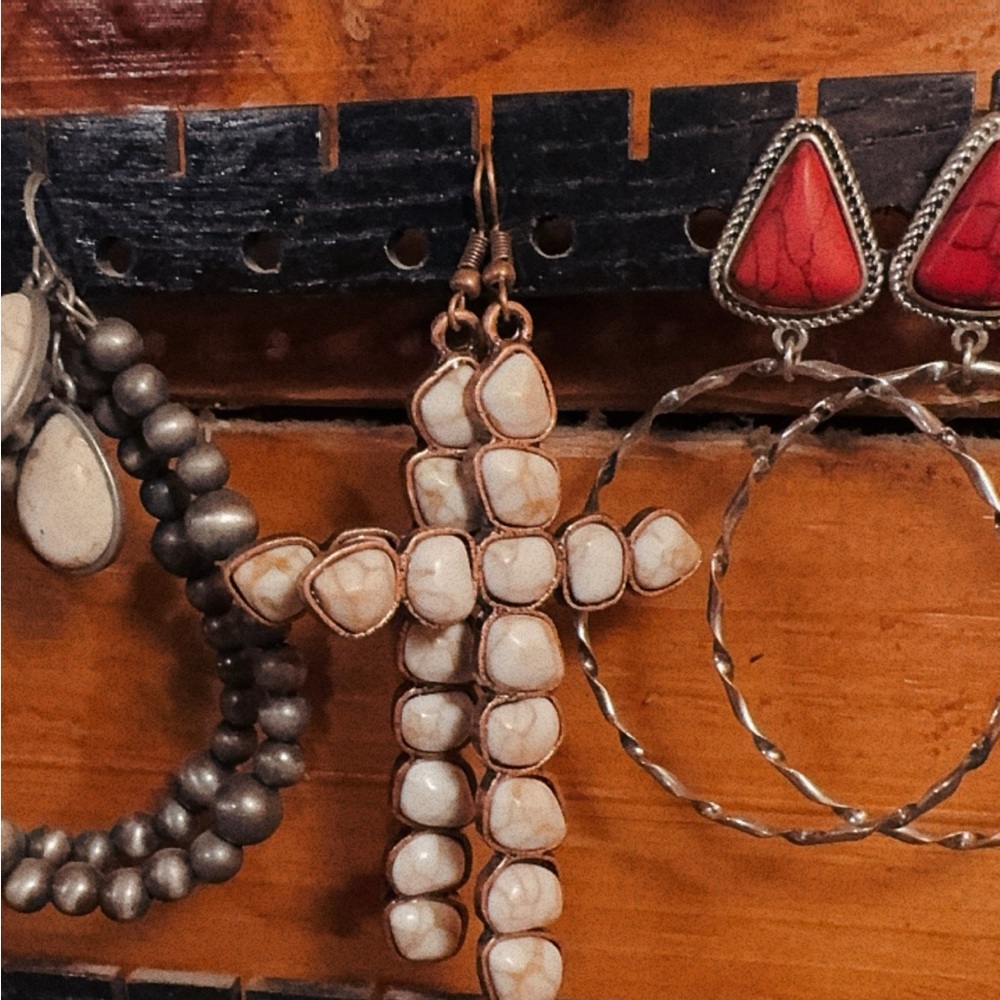 White Buffalo Cross Earrings